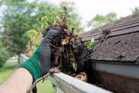Gutter cleaning in Swansea: leaves and moss cleared from a blocked gutter